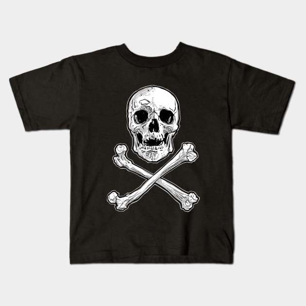 Skull and Bones - Jolly Roger, Skeleton, Anatomy, Pirates, Halloween Kids T-Shirt by SSINAMOON COVEN